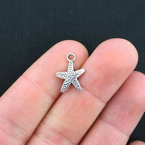12 Starfish Antique Silver Tone Charms - SC2577