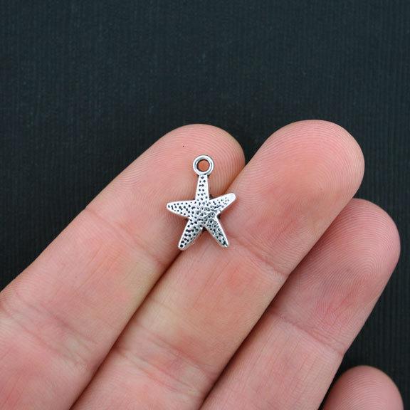 12 Starfish Antique Silver Tone Charms - SC2577