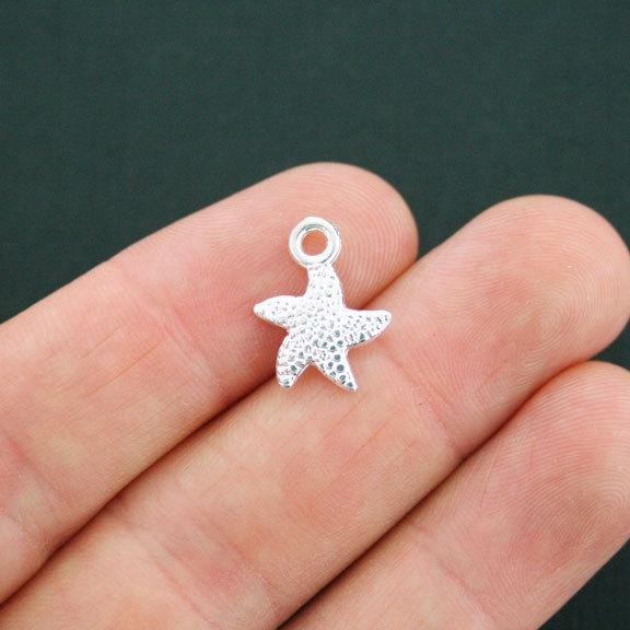 12 Starfish Silver Tone Charms 2 Sided - SC4938