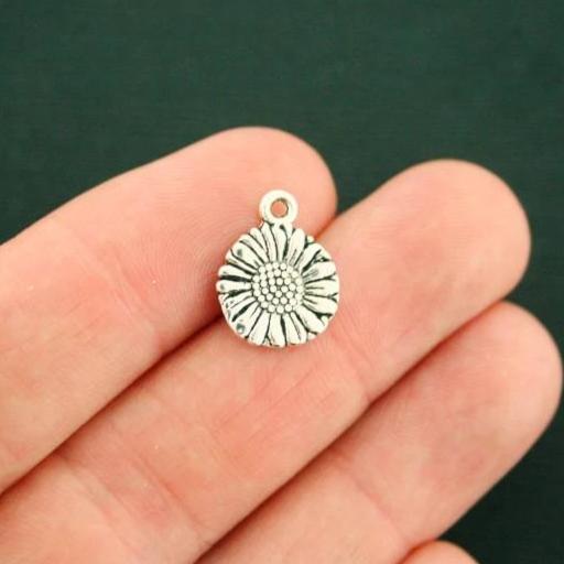 12 Sunflower Antique Silver Tone Charms - SC7331