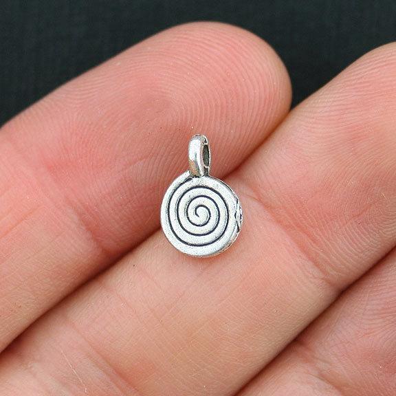 12 Spiral Antique Silver Tone Charms 2 Sided- SC3878
