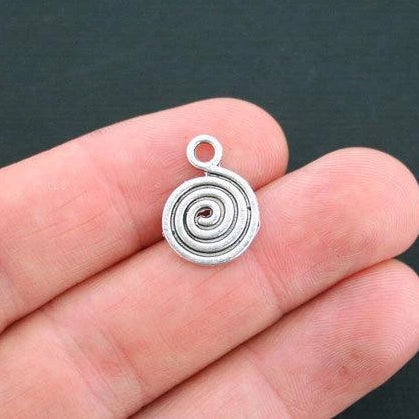 12 Swirl Antique Silver Tone Charms 2 Sided - SC3020