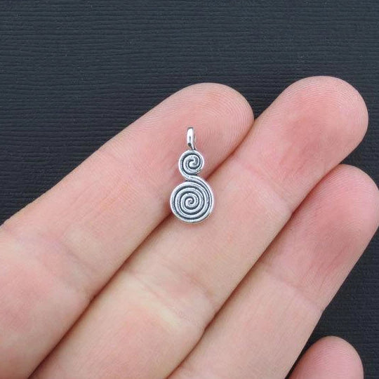12 Swirl Circle Antique Silver Tone Charms 2 Sided - SC1641