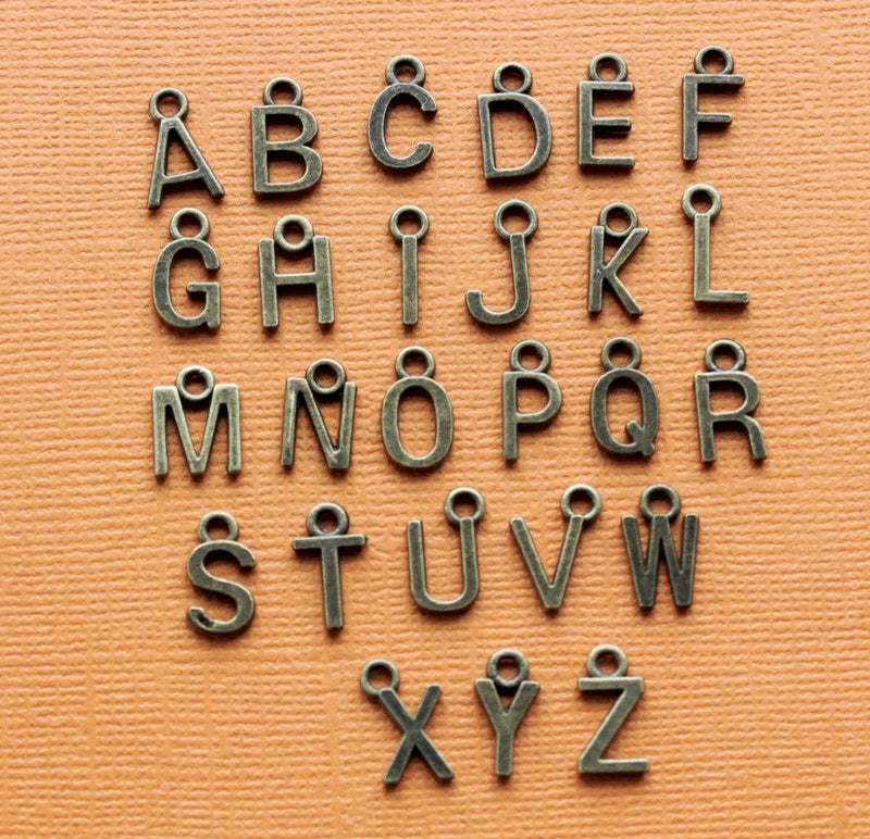 12 Alphabet Letter Bronze Tone Charms - Choose Your Letter - ALPHA100