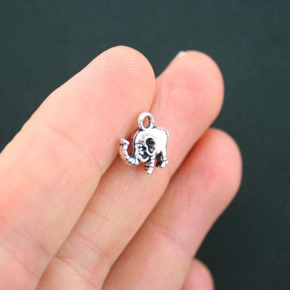 12 Elephant Antique Silver Tone Charms 2 Sided - SC2846
