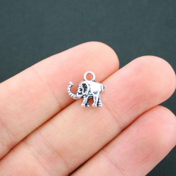 12 Elephant Antique Silver Tone Charms 2 Sided - SC2846