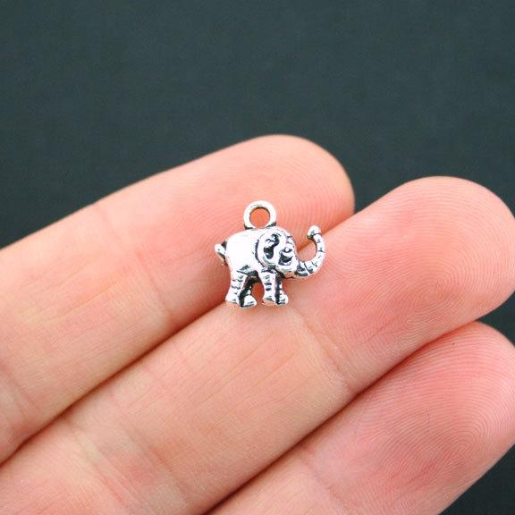 12 Elephant Antique Silver Tone Charms 2 Sided - SC2846
