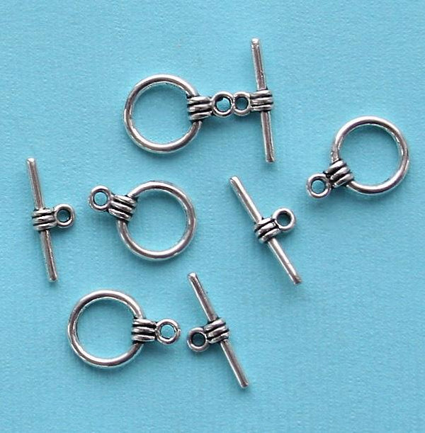 Silver Tone Toggle Clasps 11mm x 15mm - 12 Sets 24 Pieces - FF250