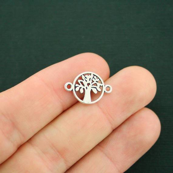 12 Tree of Life Connector Antique Silver Tone Charms 2 Sided - SC7291