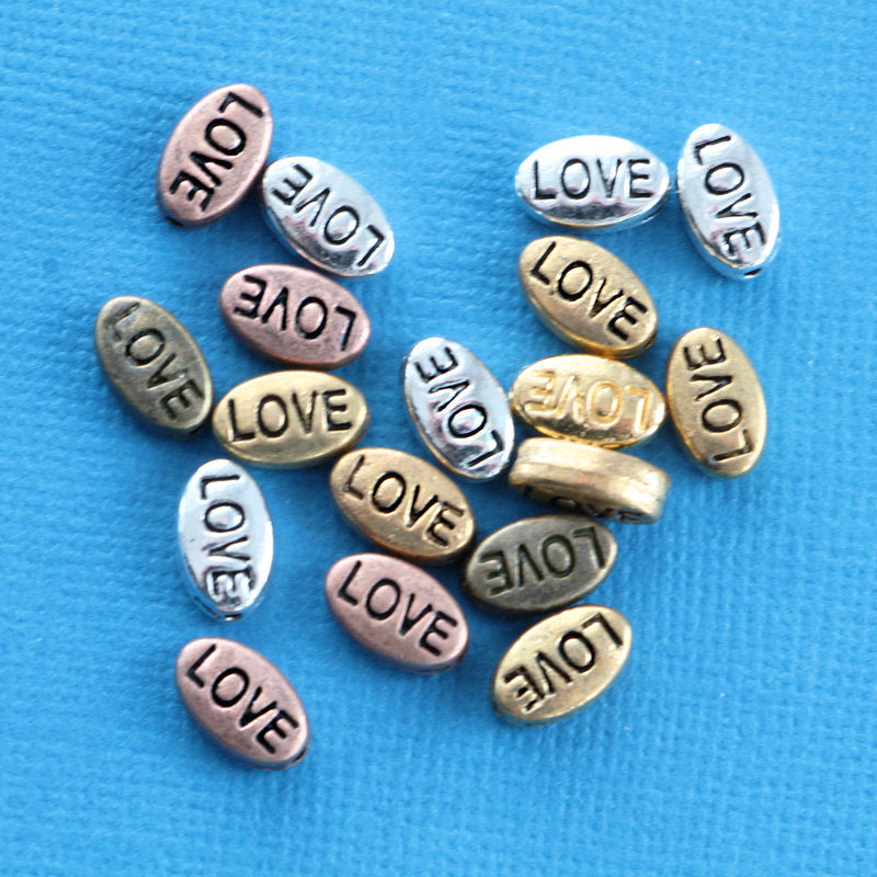 Love Spacer Beads 10mm x 6mm - Assorted Tones - 20 Beads - FD188