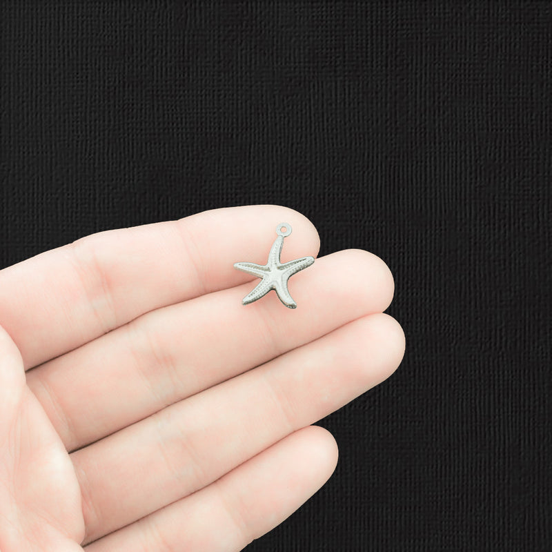 10 Starfish Silver Tone Stainless Steel Charms 2 Sided - MT480