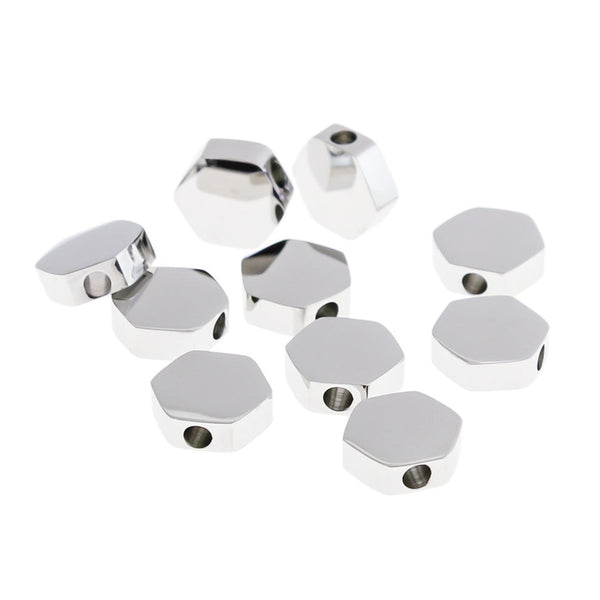 Perles intercalaires hexagonales en acier inoxydable 8 mm x 8 mm - ton argent - 2 perles - MT416