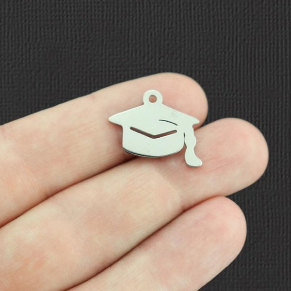 Graduation Cap Silver Tone Stainless Steel Charm 2 Sided - SSP230