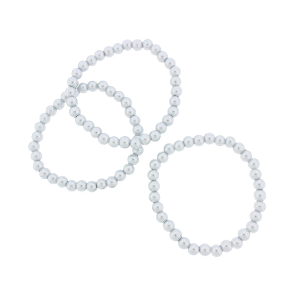 Round Glass Bead Bracelet - 55mm - Pearl Silver - 1 Bracelet - BB040