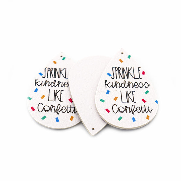 Imitation Leather Teardrop Pendants - Sprinkle Kindness Like Confetti - 4 Pieces - LP075