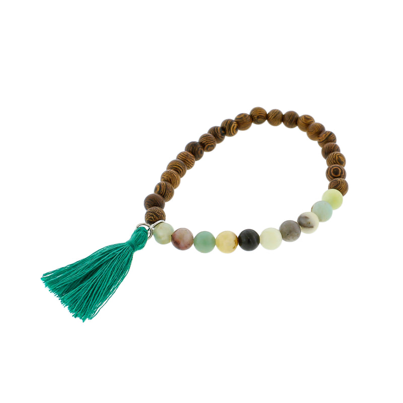 Bracelets en perles de jaspe africain naturel et d'agate indienne - 62 mm - 5 bracelets - BB164