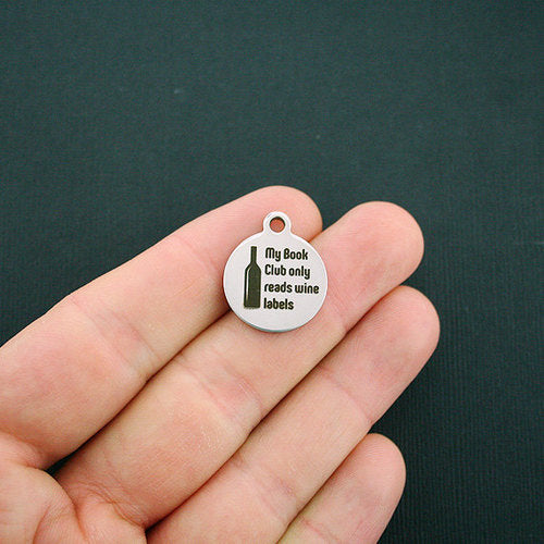 My bookclub Stainless Steel Charms - Only reads wine labels - BFS001-1267