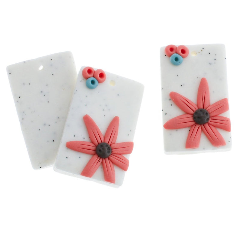 2 Pink Floral Polymer Clay Charms - K093