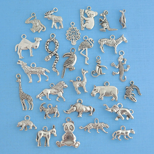 Deluxe Zoo Charm Collection Antique Silver Tone 27 Different Charms - COL264