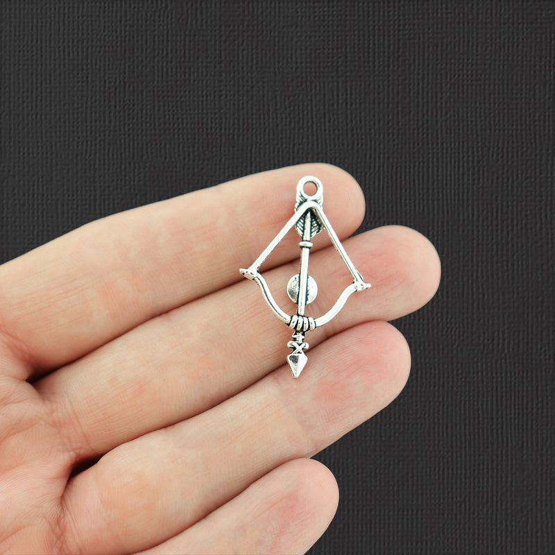 10 Bow and Arrow Antique Silver Tone Charms - SC5241