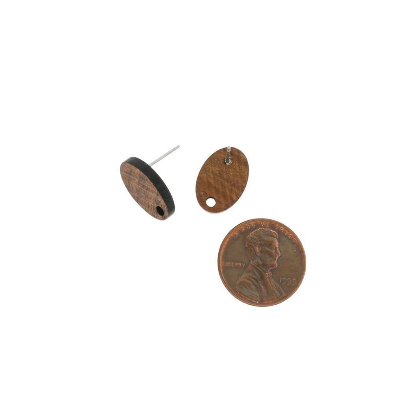 Boucles d'oreilles en bois en acier inoxydable - Goujons géométriques - 15 mm x 10 mm - 2 pièces 1 paire - ER122