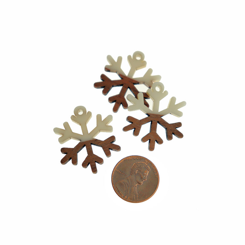 Snowflake Walnut Wood and Resin Charm 28mm x 24.5mm - WP083