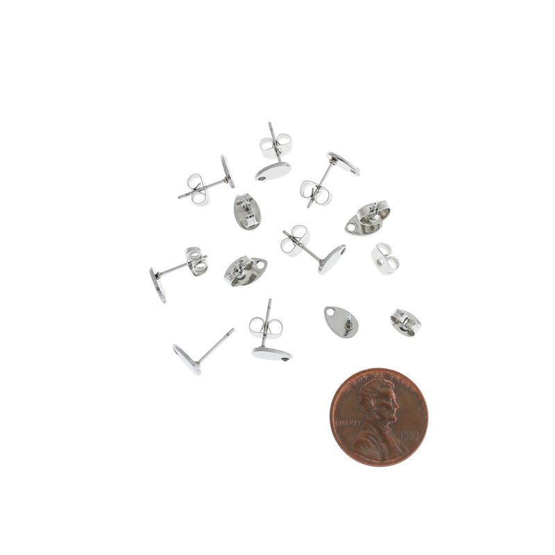Stainless Steel Earrings - Teardrop Stud Bases - 8mm x 5mm - 2 Pairs - ER161