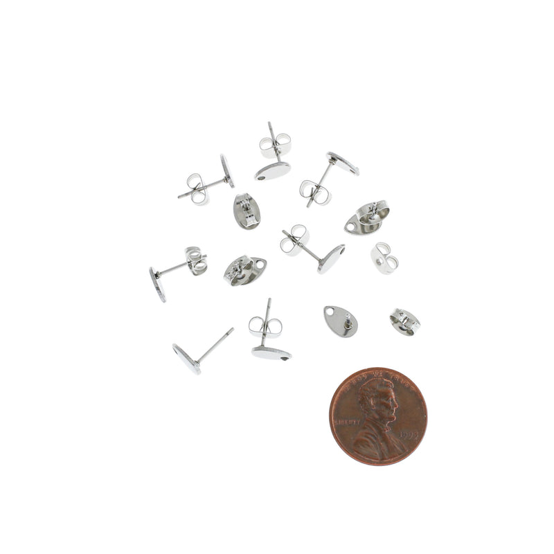 Stainless Steel Earrings - Teardrop Stud Bases - 8mm x 5mm - 4 Pieces 2 Pairs - ER161