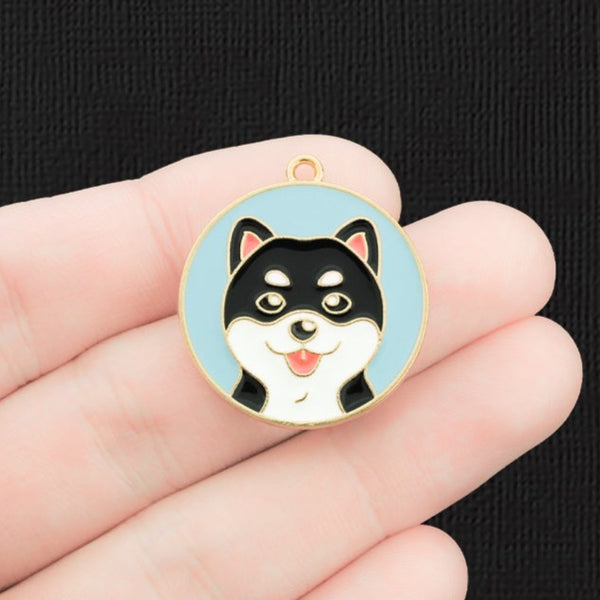 4 Husky Gold Tone Enamel Charms - E1441