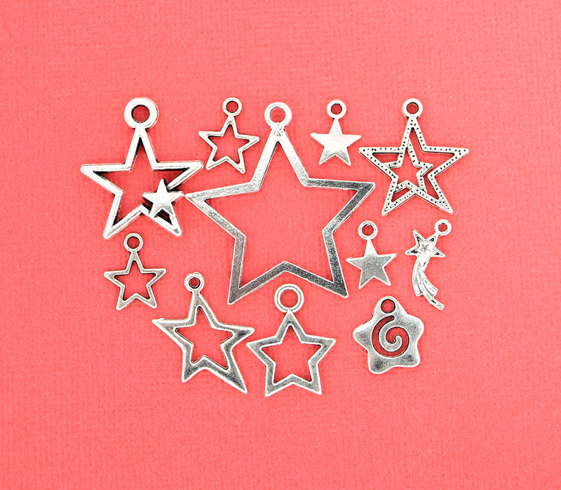 Star Charm Collection Antique Silver Tone 11 Charms - COL130