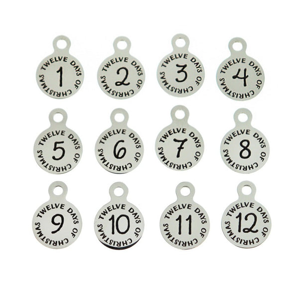 12 Days Of Christmas Charm Collection Stainless Steel 12 Different Charms - 13mm With Loop - COL304