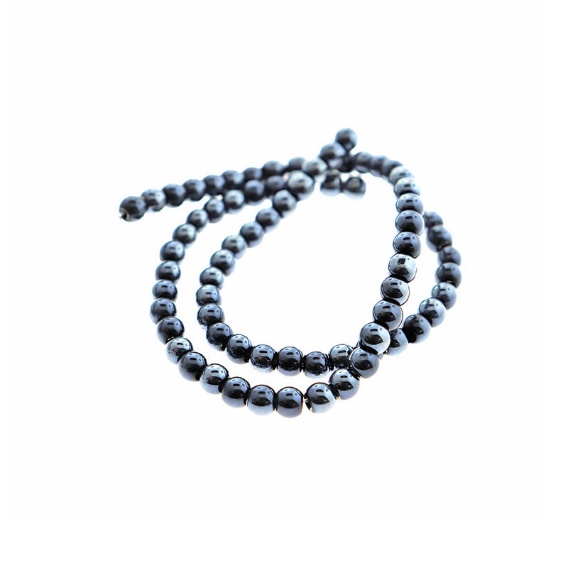 Round Glass Beads 4mm - Electroplated Black - 1 Strand 80 Beads - BD2537