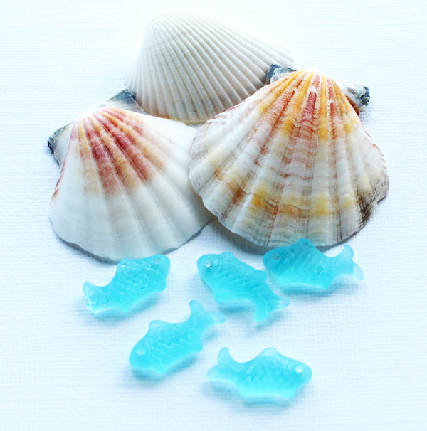 2 Blue Fish Cultured Sea Glass Charms - U082