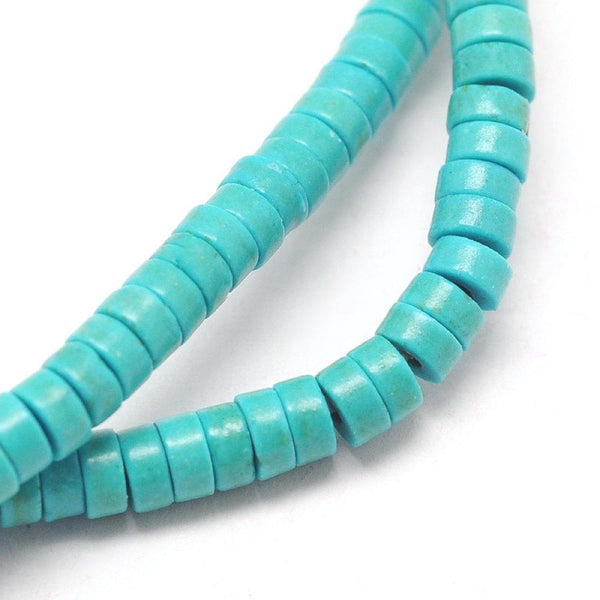 Heishi Turquoise Synthétique 6mm x 3mm - Bleu Turquoise - 1 Rang 136 Perles - BD681