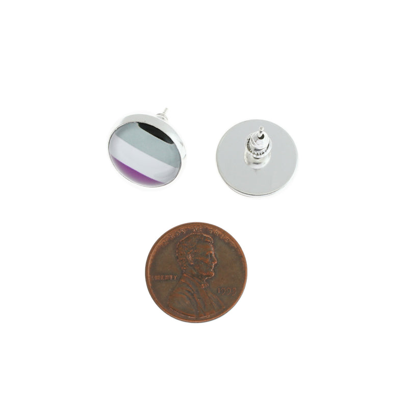 Boucles d'oreilles en acier inoxydable - Goujons de fierté asexuée - 15mm - 2 pièces 1 paire - ER186