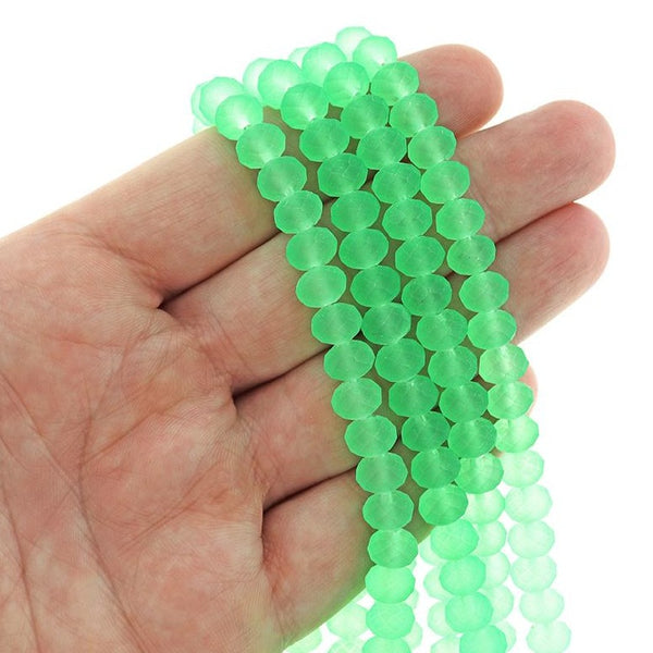 Faceted Glass Beads 8mm x 6mm - Frosted Neon Green - 1 Strand 72 Beads - BD2414