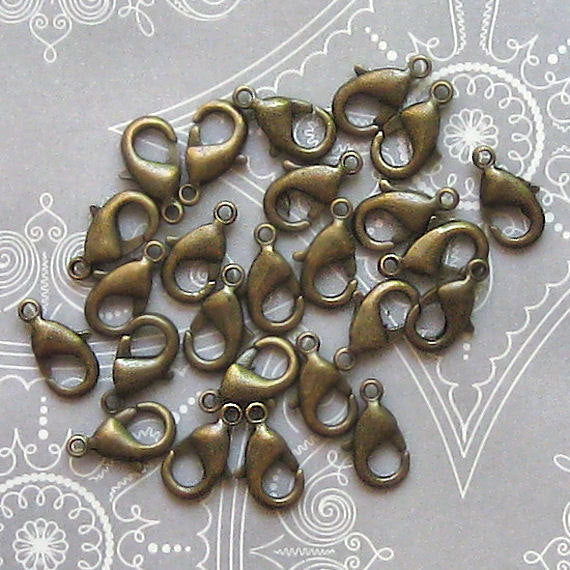 Bronze Tone Lobster Clasps 12mm x 7mm - 50 Clasps - FF209