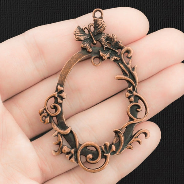 2 Floral Oval Antique Copper Tone Charms - BC001