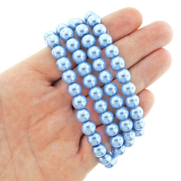 Round Glass Beads 8mm - Pearly Blue - 1 Strand 105 Beads - BD2301