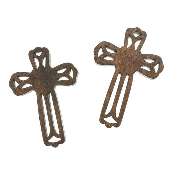6 breloques croix en bois naturel - WP213