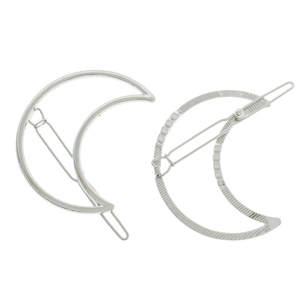 Crescent Moon Silver Tone Hair Clips - 52mm x 40mm - 4 Pieces - FD1048