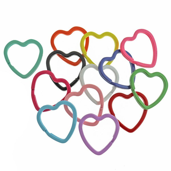 Assorted Enamel Heart Key Rings - 31mm x 30.5mm - 10 Pieces - FD116