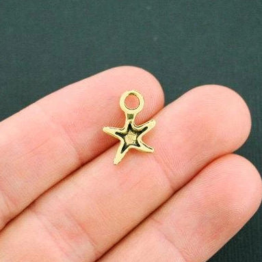 14 Starfish Antique Gold Tone Charms - GC842