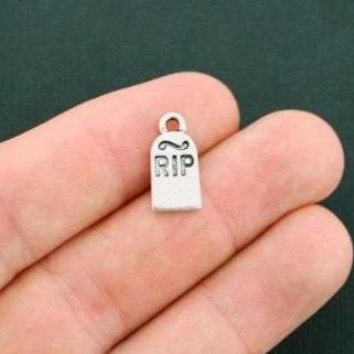 14 Tombstone RIP Antique Silver Tone Charms - SC5823