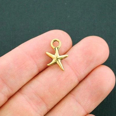 14 Starfish Antique Gold Tone Charms - GC842