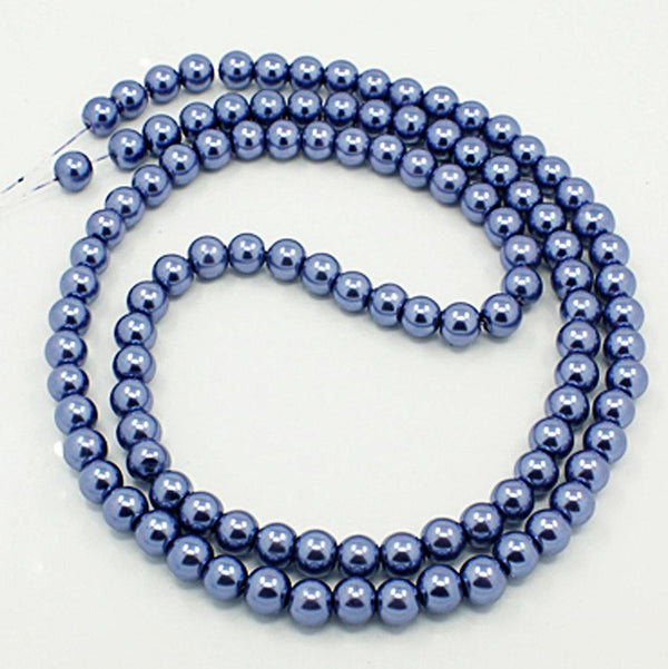 Perles Rondes en Verre 6mm - Bleu Nacré - 1 Rang 140 Perles - BD381