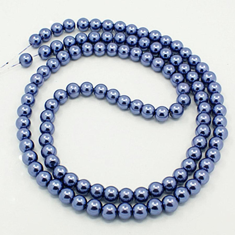 Round Glass Beads 6mm - Pearly Blue - 1 Strand 140 Beads - BD381