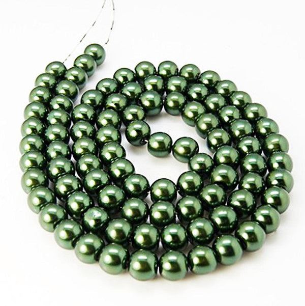 Perles de Verre Rondes 6mm - Perle Vert Terre - 1 Rang 140 Perles - BD376