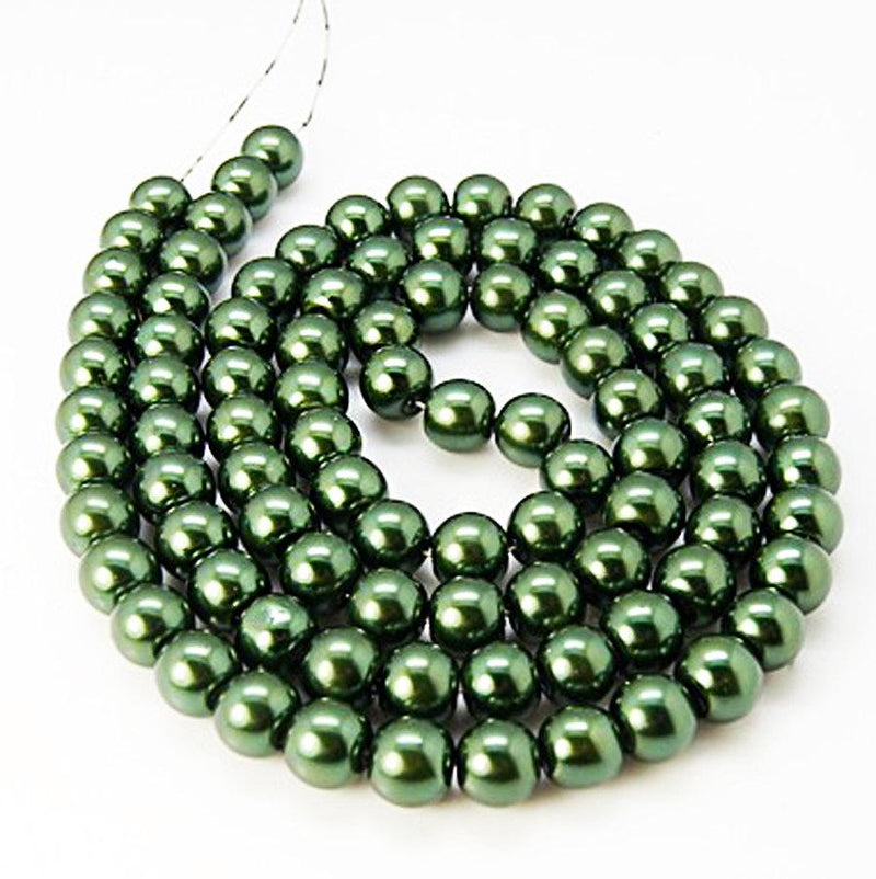 Round Glass Beads 6mm - Earth Green Pearl - 1 Strand 140 Beads - BD376