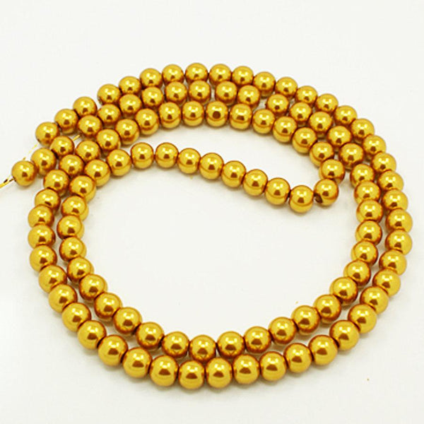 Round Glass Beads 6mm - Pearly Gold - 1 Strand 140 Beads - BD378